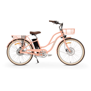 A white MURF Gigi Cruiser eBike with wide tires, a step-through frame, and a rear cargo rack, displayed on a plain background.