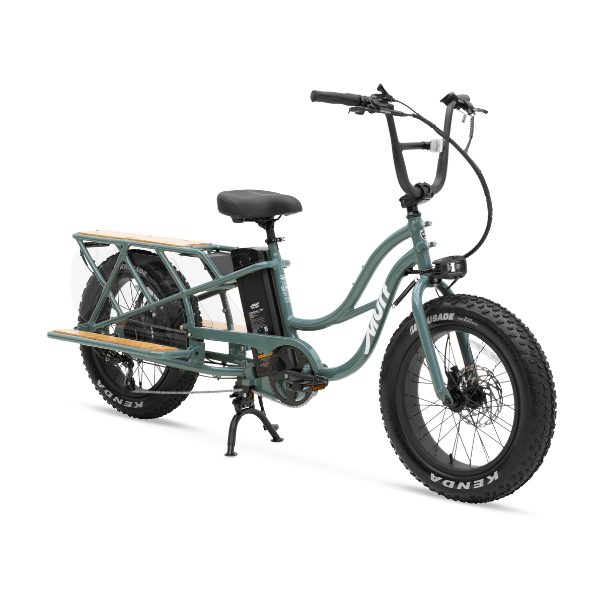 Seabreeze Gray Gloss Murf Higgs Cargo eBike side view with cargo rack, photographed against a white background