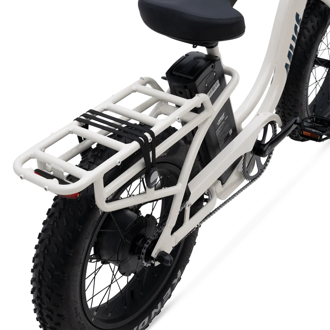 Bone-colored MURF Higgs Step-Thru fat tire eBike, side view, against a plain background.