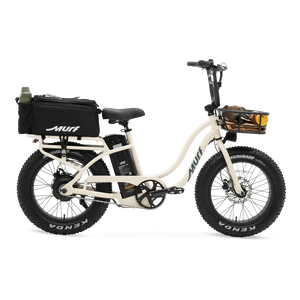Bone-colored MURF Higgs Step-Thru fat tire eBike, side view, against a plain background.