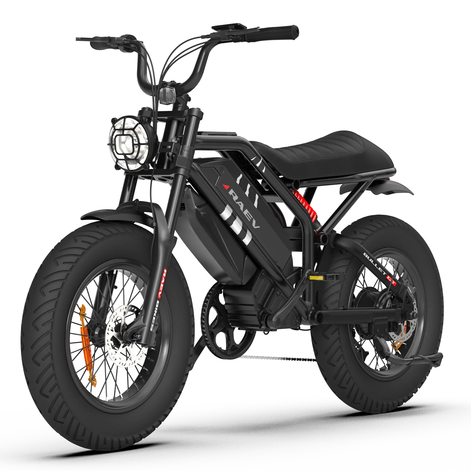 Raev Bullet GT V2 electric bike in metallic black, side view, against a plain background