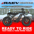 Raev Bullet eBike in metallic black, side view, displayed outdoors in Escondido