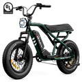 Metallic green Raev Bullet X eBike side view with black tires and sleek frame design