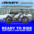 Raev Bullet X eBike in metallic black, side view, photographed outdoors in Escondido