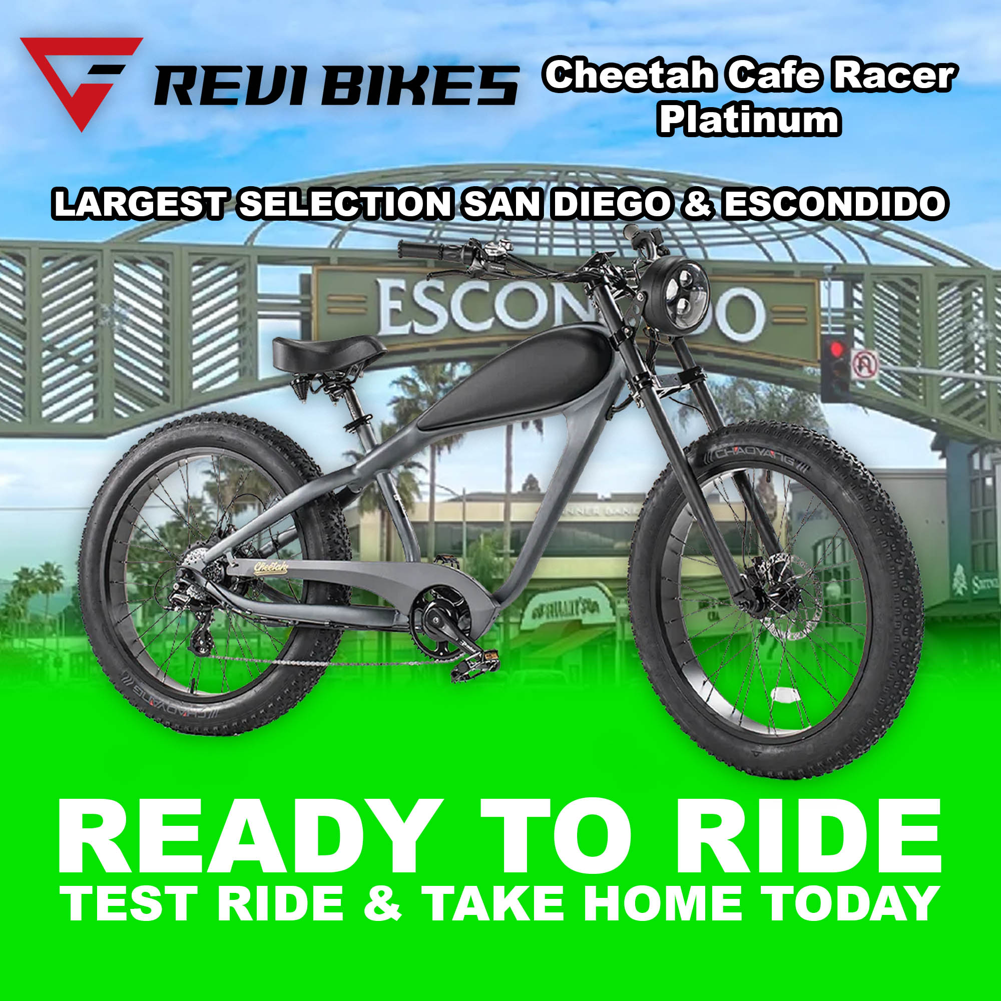 eBike Revi Cheetah Cafe Racer in platinum and black, side view, product image