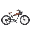 Brown eBike Revi Cheetah electric bicycle side view with leather saddle and retro design