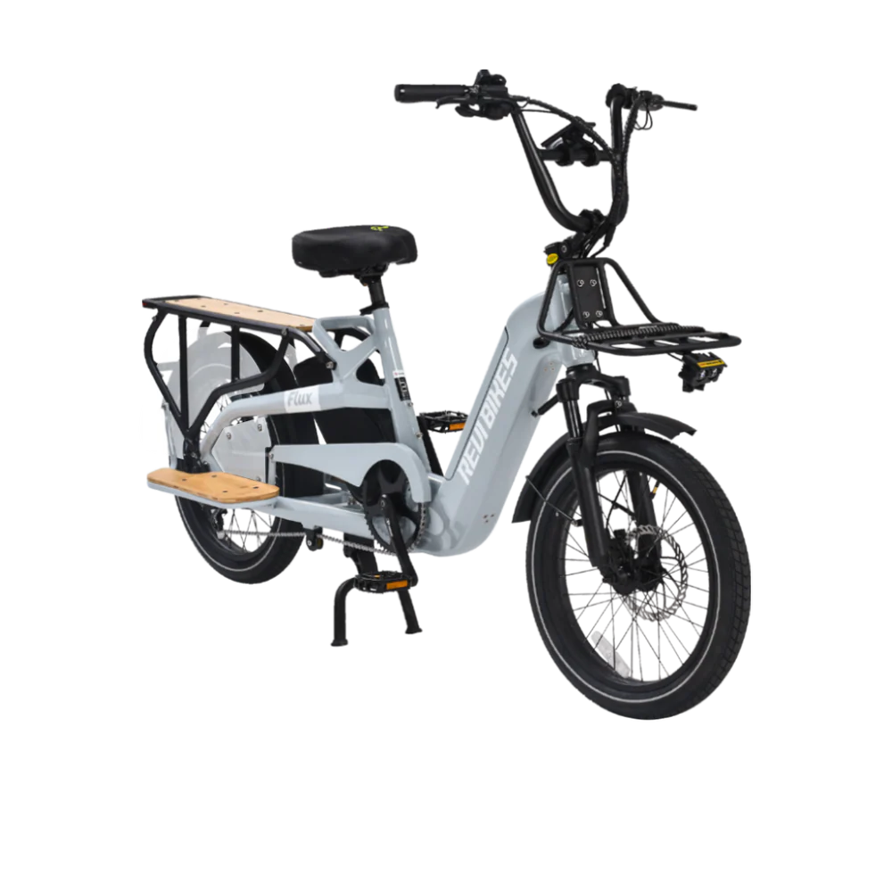 Gray eBike Revi Flux electric bicycle side view on white background