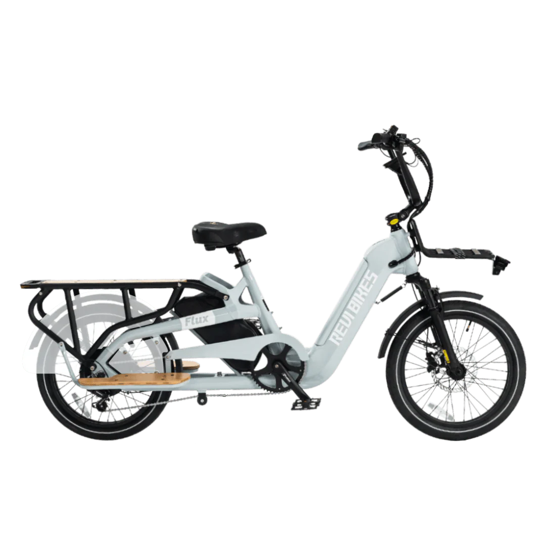Gray eBike Revi Flux ST side view showcasing frame design and battery placement