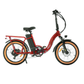 Red eBike Revi Rebel.2 electric bicycle side view with black tires and battery pack