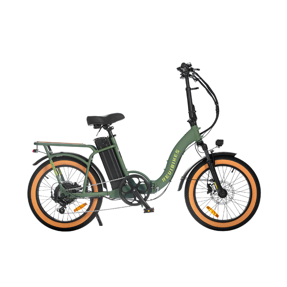 eBike Revi Rebel 2 electric bike in Wild Green color, side view, displayed against a white background
