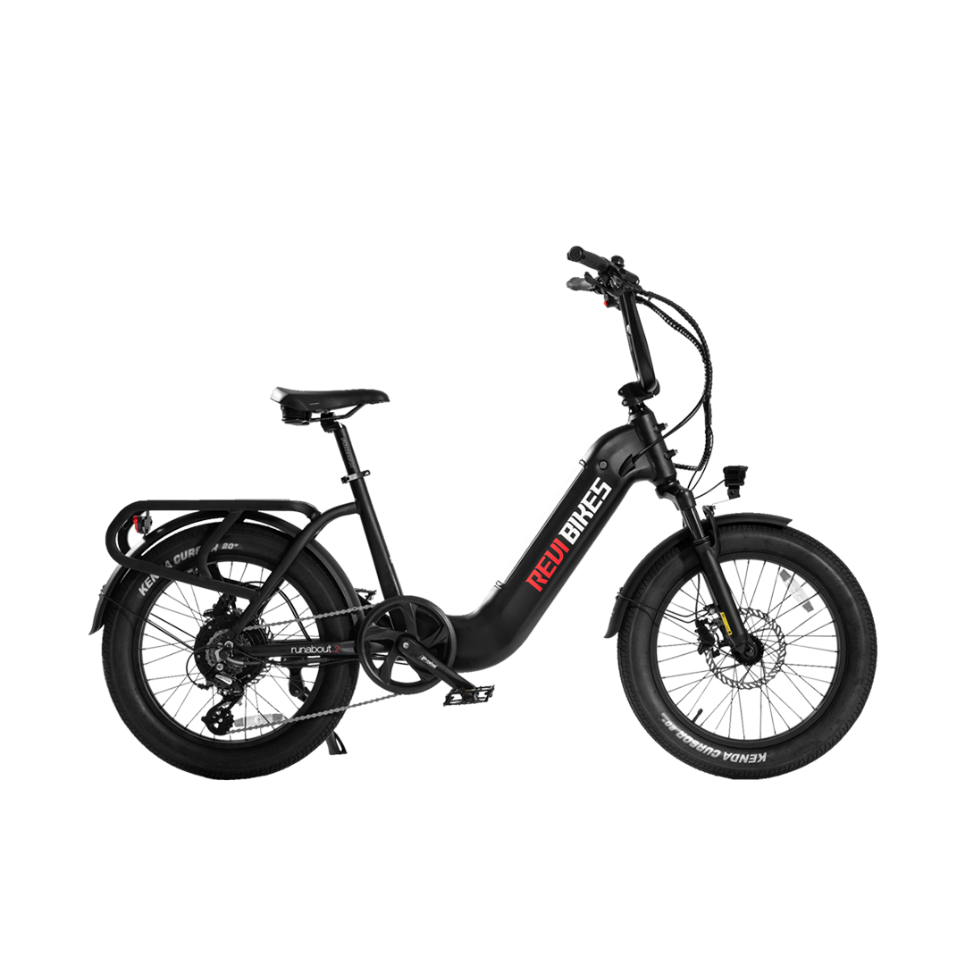 Matte black eBike Revi Runabout.2 side view against a white background
