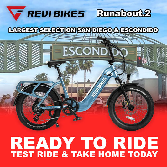 Electric bike in water blue color, side view, featuring a step-through frame and rear cargo rack, photographed against a plain background.