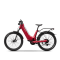 Red Segway Xafari eBike side view, showcasing its sleek frame, thick tires, and modern design against a plain background.