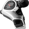 A black 7-speed thumb shifter for eBikes, featuring a clear gear indicator and ergonomic lever design, shown against a white background.