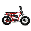 Red eBike Strike Panthro electric bicycle, side view, against a white background