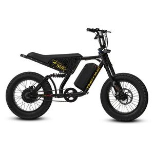 Black and gold eBike Strike Rhino AT7 electric bicycle, side view, on a white background