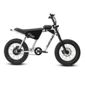 White eBike Strike Rhino model "Savage 1" side view, showcasing its sturdy frame, thick tires, and modern design against a plain background.