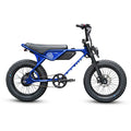 Blue eBike Strike Spyder electric bicycle, side view, on a white background