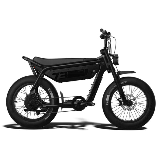Super73 M1D SE eBike in Blackout color, shown in its original box with packaging, product image labeled "In Box 1"