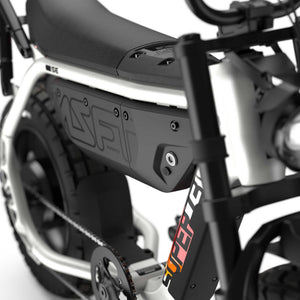 Super73 MZFT SE eBike in Baja color, side view, showcasing rugged tires and minimalist frame design