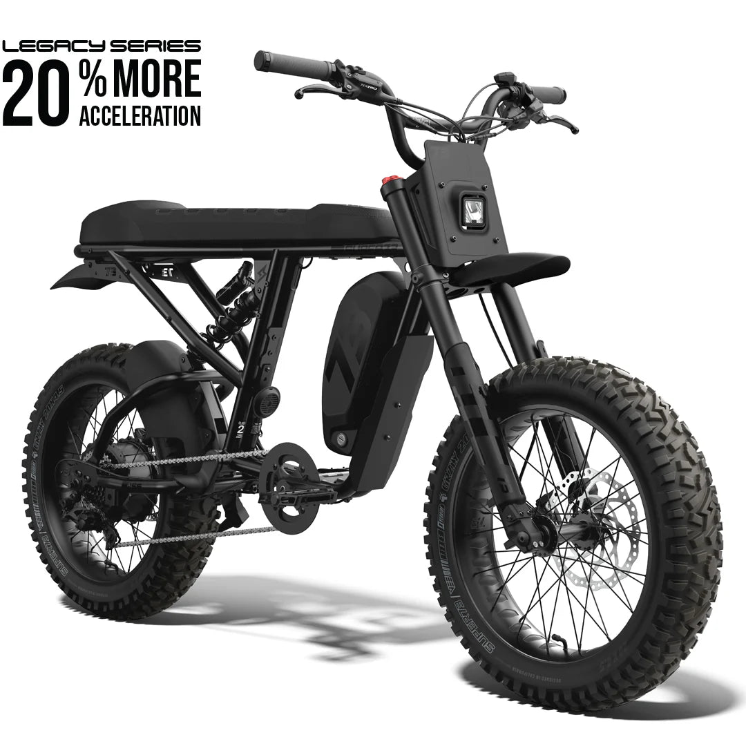 Side view of the Super73 R Adventure Series SE electric bike in a rugged outdoor setting, showcasing its thick tires, sturdy frame, and adventure-ready design.