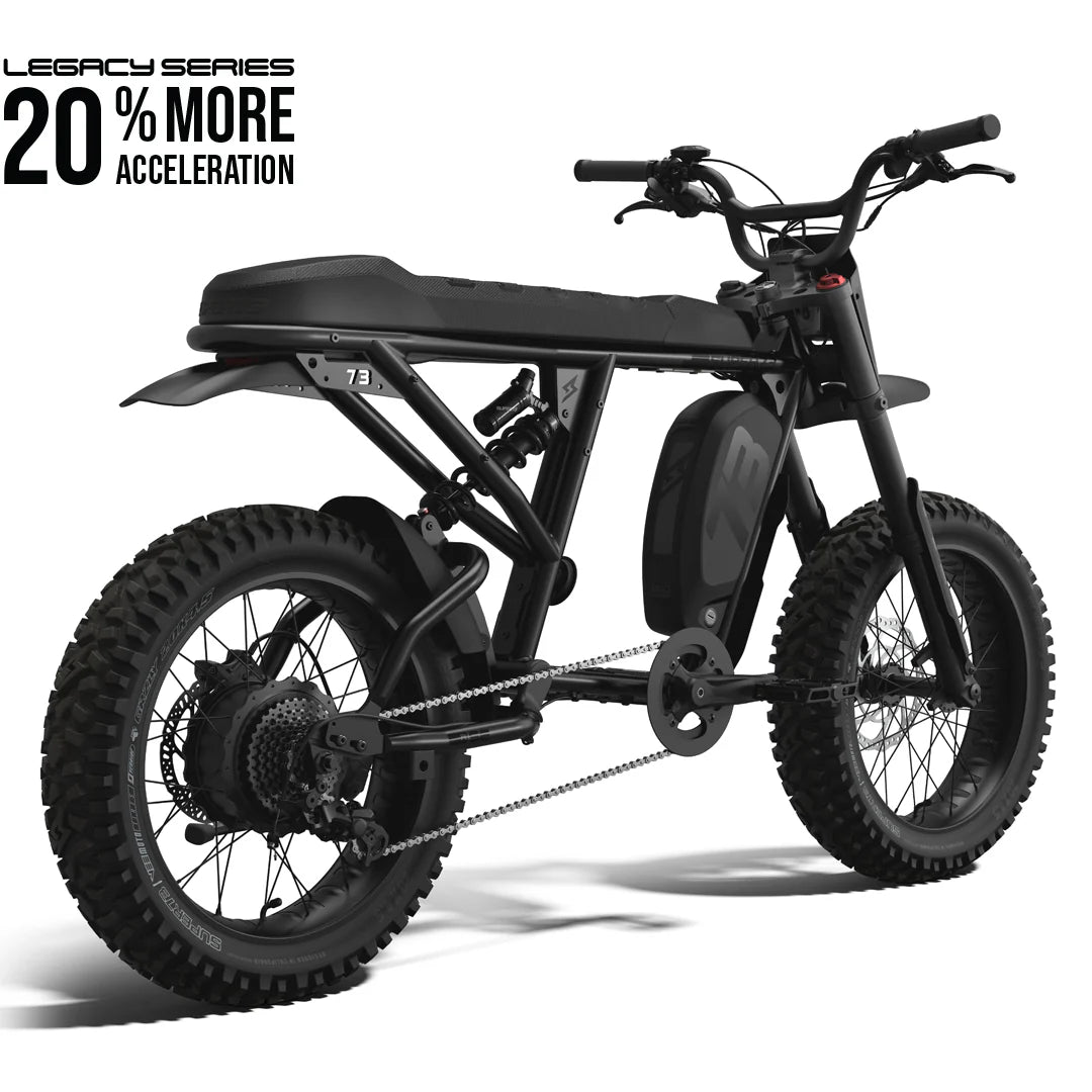 Side view of the Super73 R Adventure Series SE electric bike in a rugged outdoor setting, showcasing its thick tires, sturdy frame, and adventure-ready design.