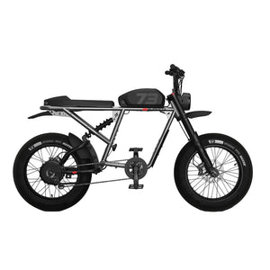 Super73 R Brooklyn SE electric bike in metallic aluminum, side view, displayed on a white background