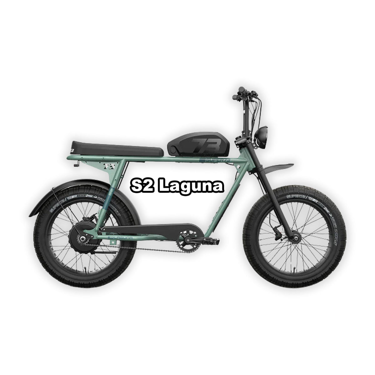 Super73 S2 Laguna electric bike in Agave Green, side view, isolated on white background