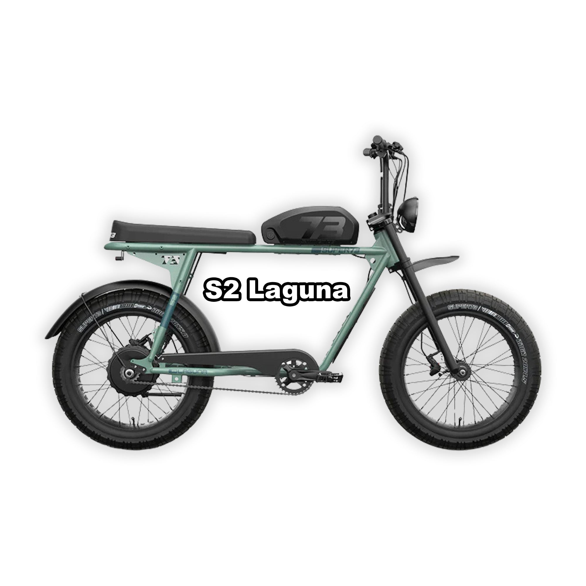 Super73 S2 Laguna electric bike in Agave Green, side view, isolated on white background