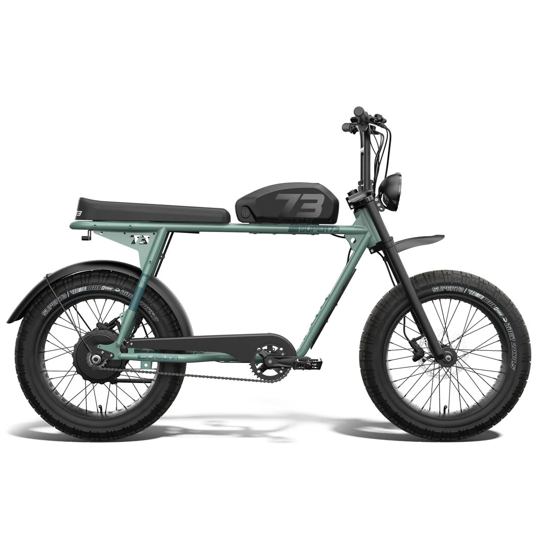 Super73 S2 Laguna electric bike in Agave Green, side view, against a white background