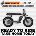 Super73 S2 SE electric bike in R2R Blackout color, side view, black frame with black wheels and seat, displayed on a white background