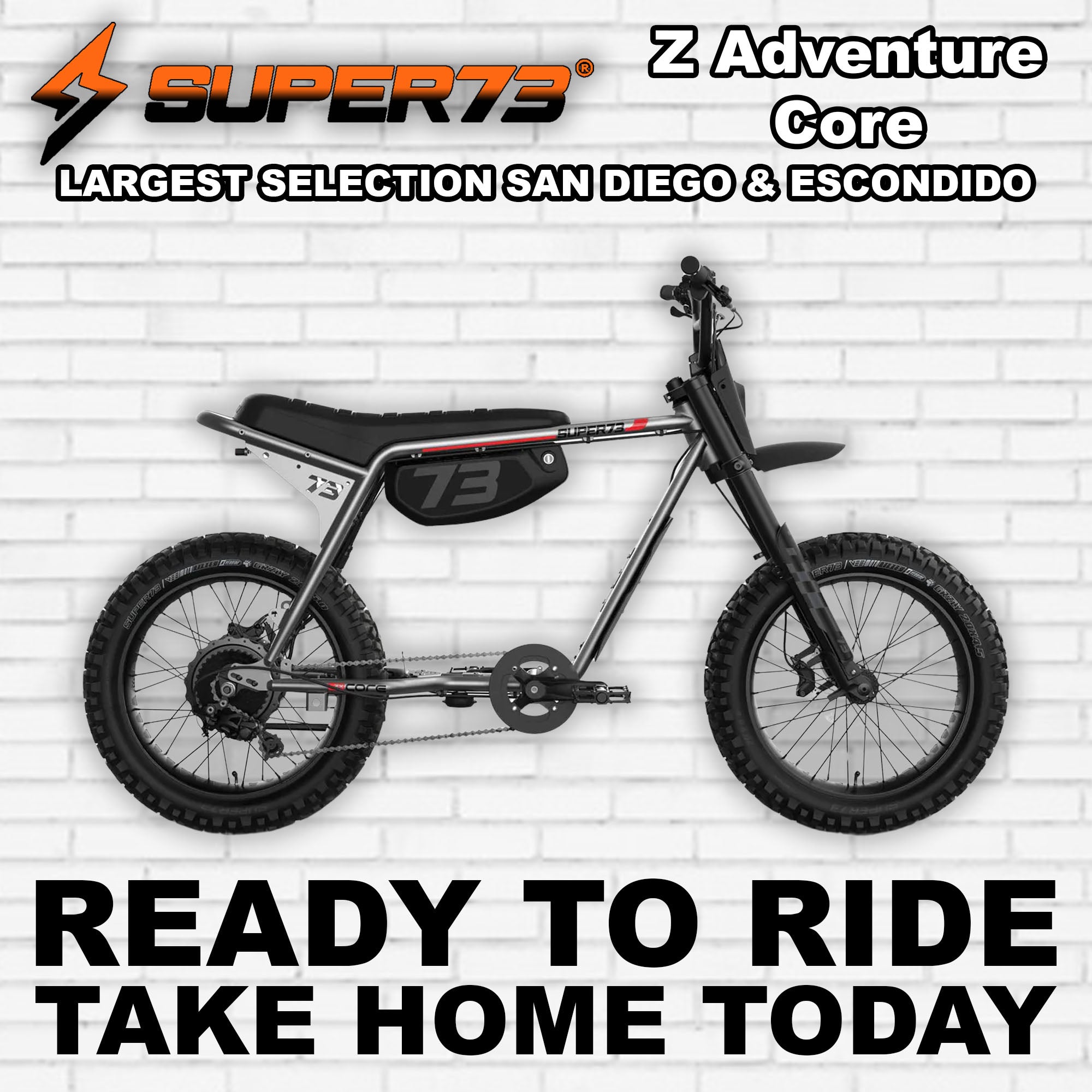 Super73 Z Adventure electric bike in Metallic Aluminum color, side view, core product image on white background