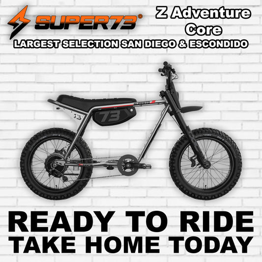 Super73 Z Adventure electric bike in Metallic Aluminum color, side view, core product image on white background
