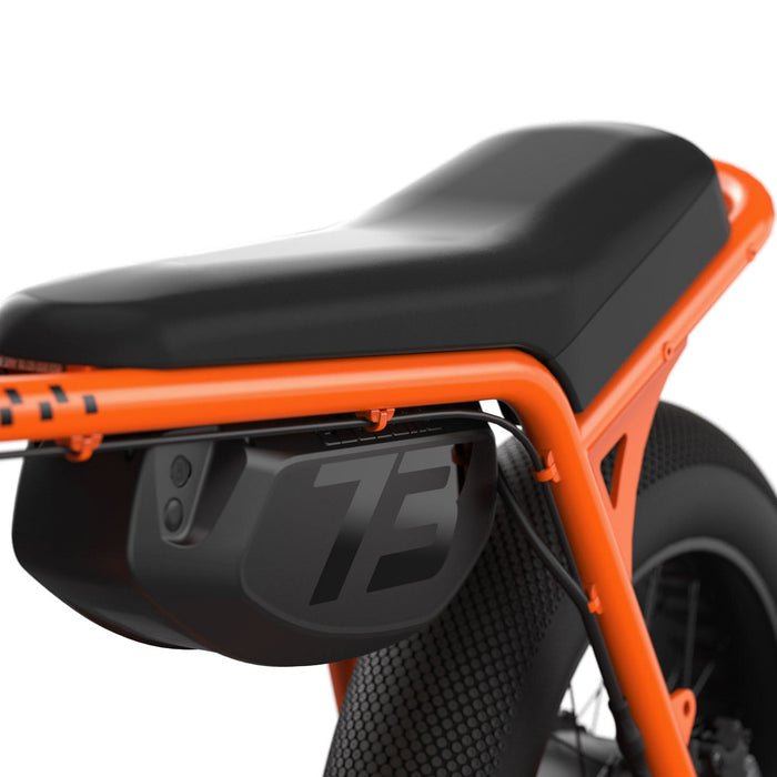 Super73 Z Miami electric bike in Astro Orange, side view, isolated on white background