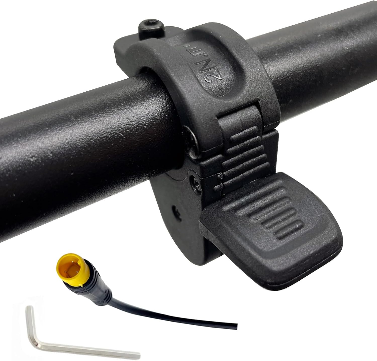 Product image of the Macfox thumb throttle part for an ebike, showing the black thumb-operated throttle with attached wiring and connector.