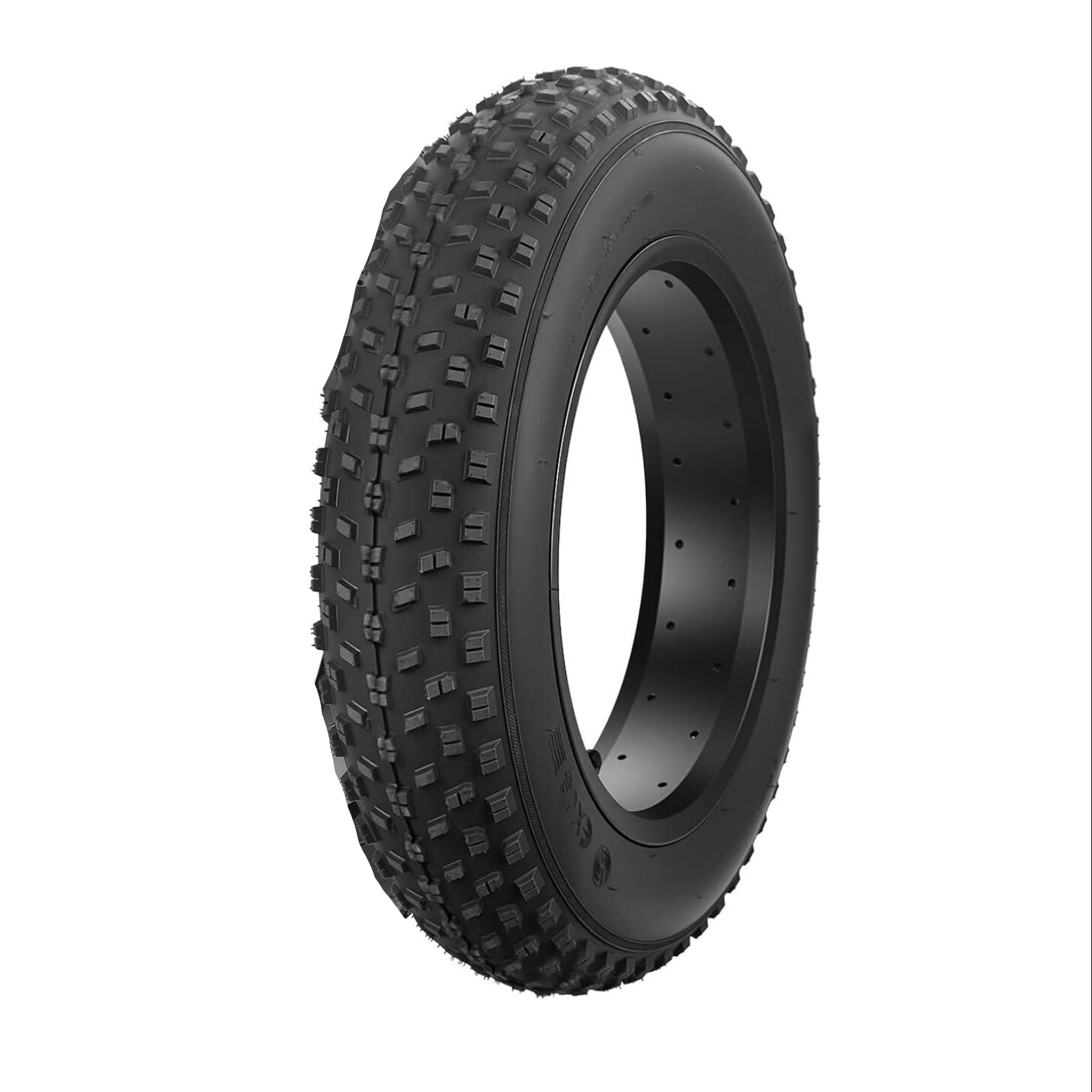 A black 16x4 eBike tire with a knobby tread pattern, displayed against a white background.