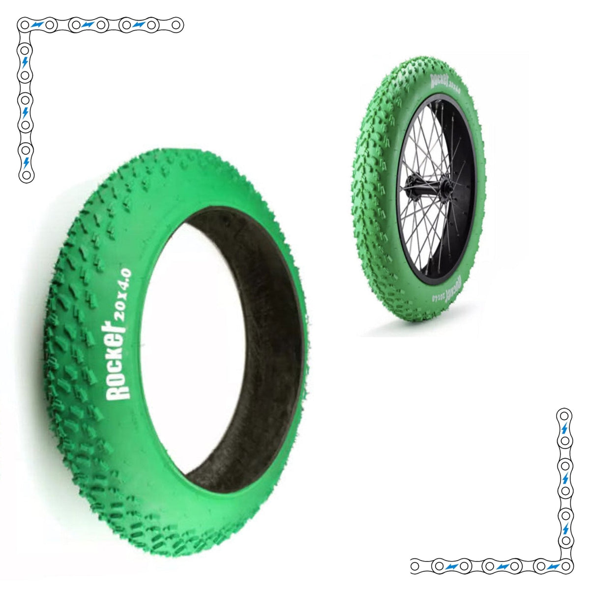eBike Tires 20" x 4" Green Knobby for Fat Tire Electric Bike - Parts - EBIKE|TIRES|0497 eBike Super Shop