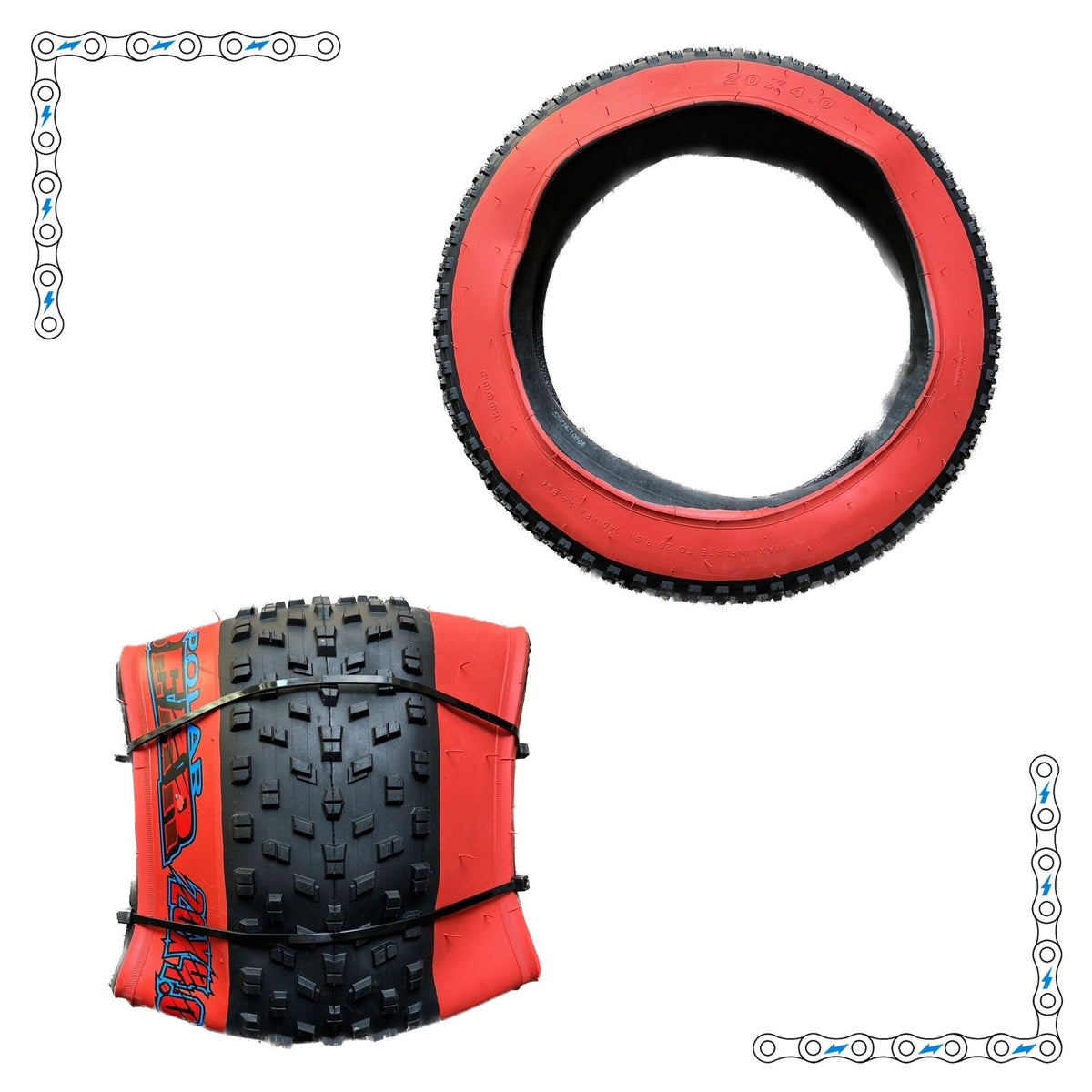 eBike Tires 20" x 4" Red Wall Knobby for Fat Tire Electric Bike - Parts - EBIKE|TIRES|0495 eBike Super Shop