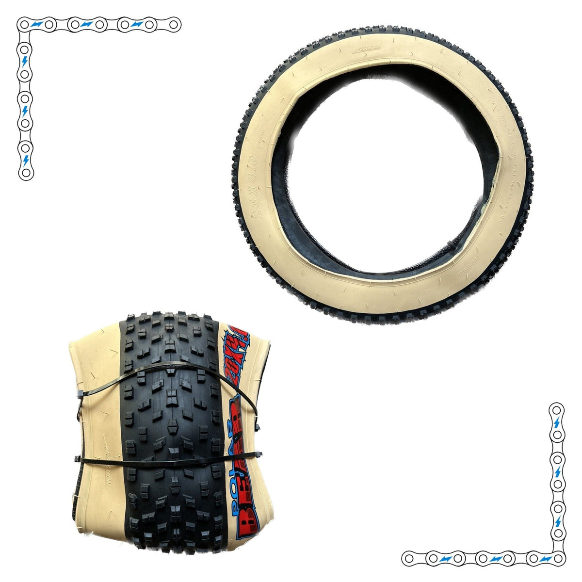 eBike Tires 20" x 4" Tan Wall Knobby for Fat Tire Electric Bike - Parts - EBIKE|TIRES|0498 eBike Super Shop