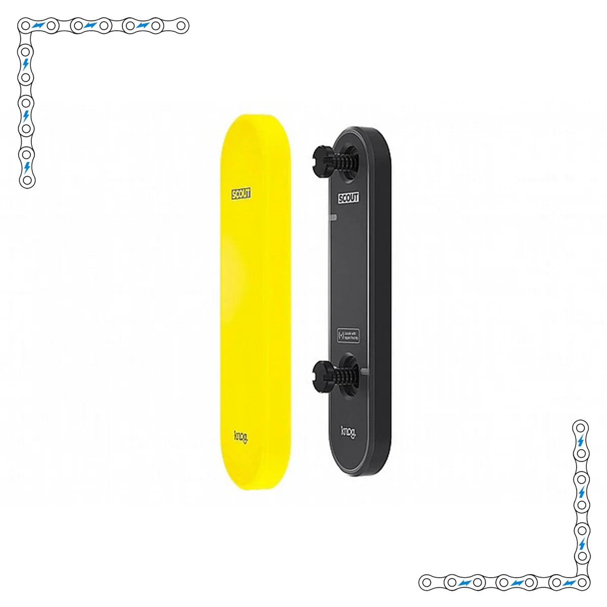 Knog eBike Tracker device shown attached to an e-bike frame, compact black unit with Knog branding, designed for discreet GPS tracking.