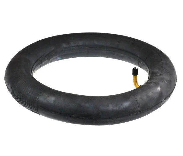 A black 10x2 eBike inner tube displayed coiled with a metal valve stem visible.