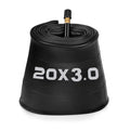 A 20x3 self-sealing inner tube for eBikes, shown coiled with a visible valve stem and product labeling.