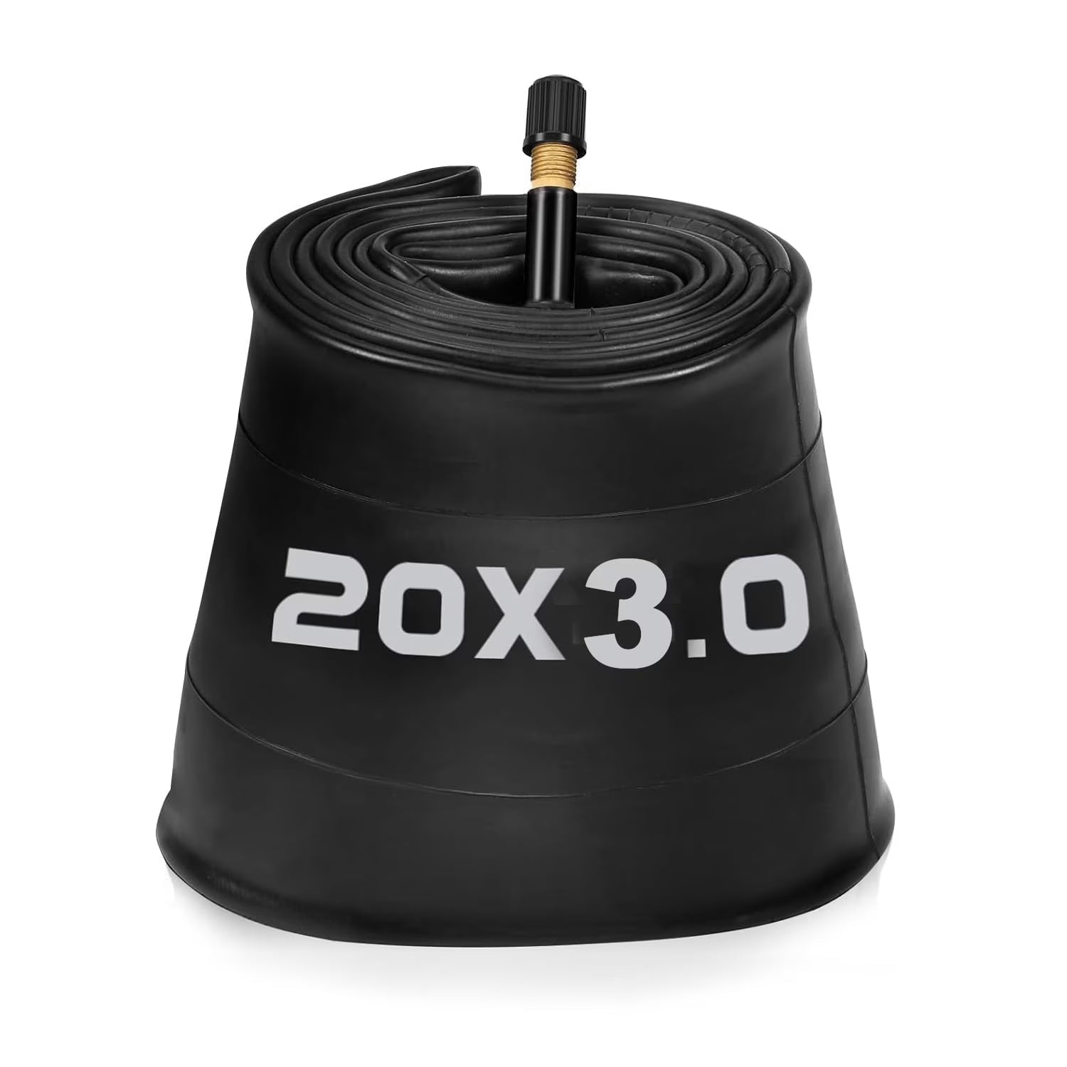 A 20x3 self-sealing inner tube for eBikes, shown coiled with a visible valve stem and product labeling.