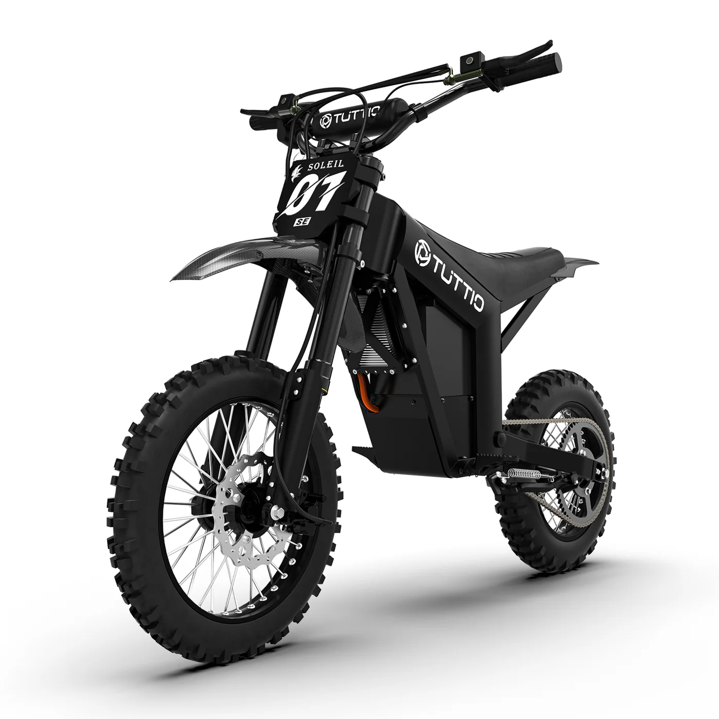 Side view of the eBike Tuttio Soleil 01 SE in a studio setting, showcasing its sleek frame, integrated battery, and modern design features.