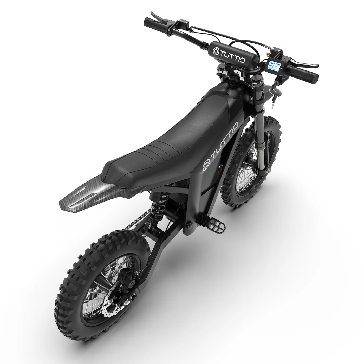 Side view of the eBike Tuttio Soleil 01 SE in a studio setting, showcasing its sleek frame, integrated battery, and modern design features.