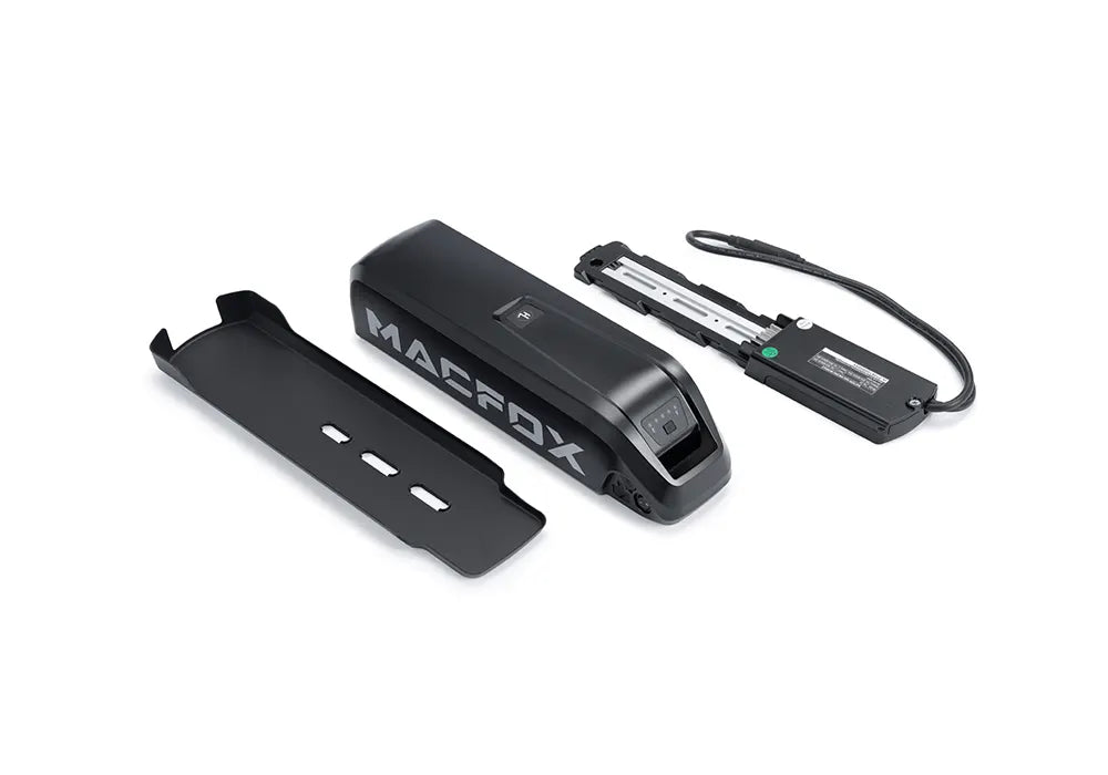 Macfox X1S M16 Dual Battery Upgrade Kit displayed with two batteries and connection cables on a white background.