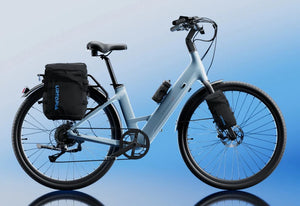 Side view of the Urtopia Carbon Classic Step Thru eBike in black, showcasing its lightweight carbon frame, step-through design, and integrated display on the handlebars.