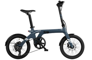 Aegean Blue Urtopia Carbon Fold 1 eBike, side view, folded, against a white background