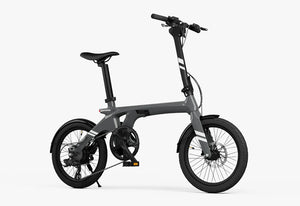 Side view of the Urtopia Carbon Fold 1 eBike in charcoal gray, showcasing its lightweight carbon frame, compact folding design, and sleek modern appearance.
