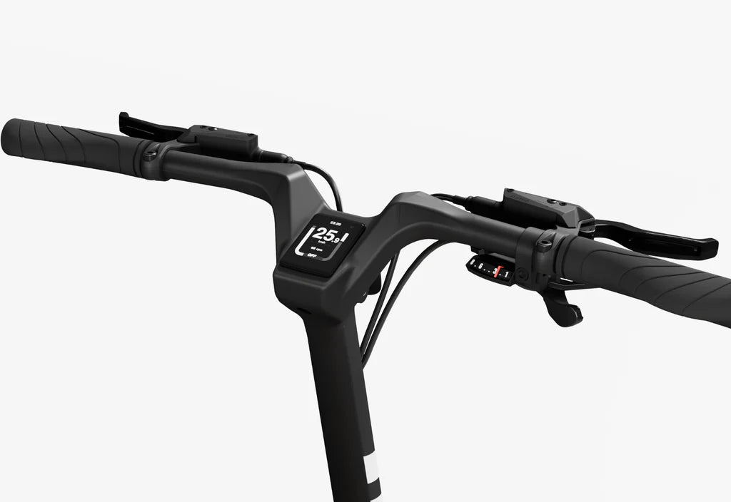 Side view of the Urtopia Carbon Fold 1 eBike in charcoal gray, showcasing its compact, foldable frame and sleek modern design.